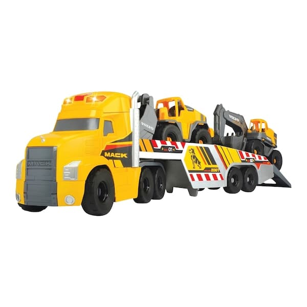 Dickie Toys - Schwertransporter Mack Heavy Loader Truck mit 2 Volvo Baustellenfahrzeugen